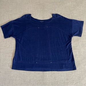 Eileen Fisher Shirt Women L  Blue Linen Boxy Dolman Short Sleeve Nautical Studs